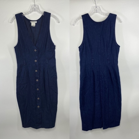 Christopher & Banks Denim Button Front Long Sleeveless Dress - Picture 1 of 14
